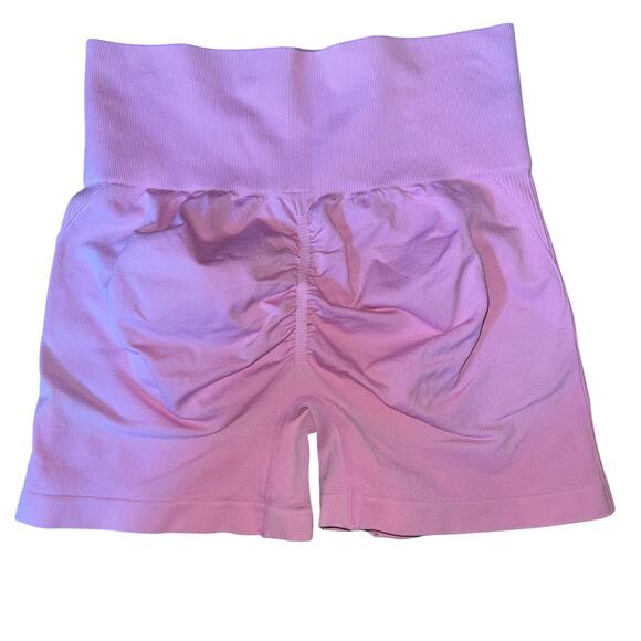 Pink Seamless Scrunch Bum Workout Gym Shorts Ribbed Size Large - Picture 2 of 6